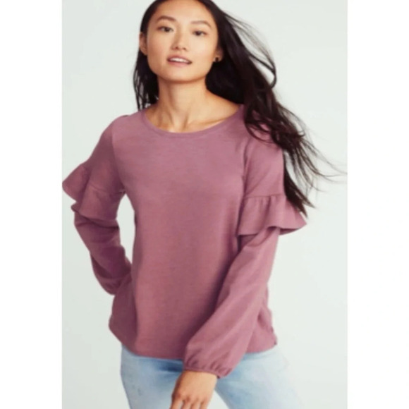 Old Navy Tops - Old Navy Women’s Mauve Ruffle Sleeve Crewneck Sweater Size Small